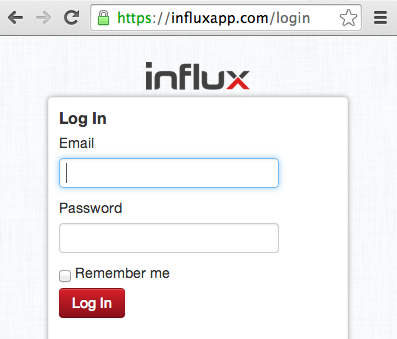 InfluxApp Android login screen